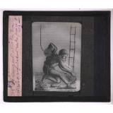 Cloche à plongeur et scaphandre. Plongeur revêtu du réservoir-régulateur et du pince-nez.