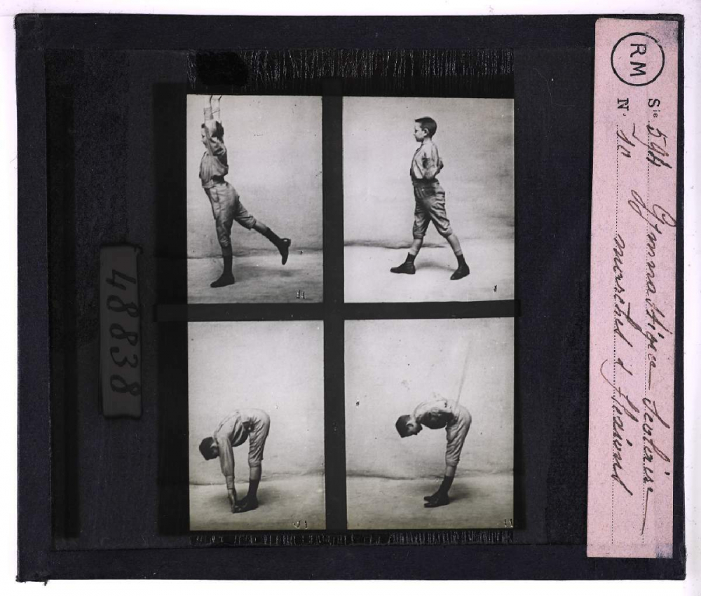 Education physique. La gymnastique. Gymnastique scolaire, marches et flexions.