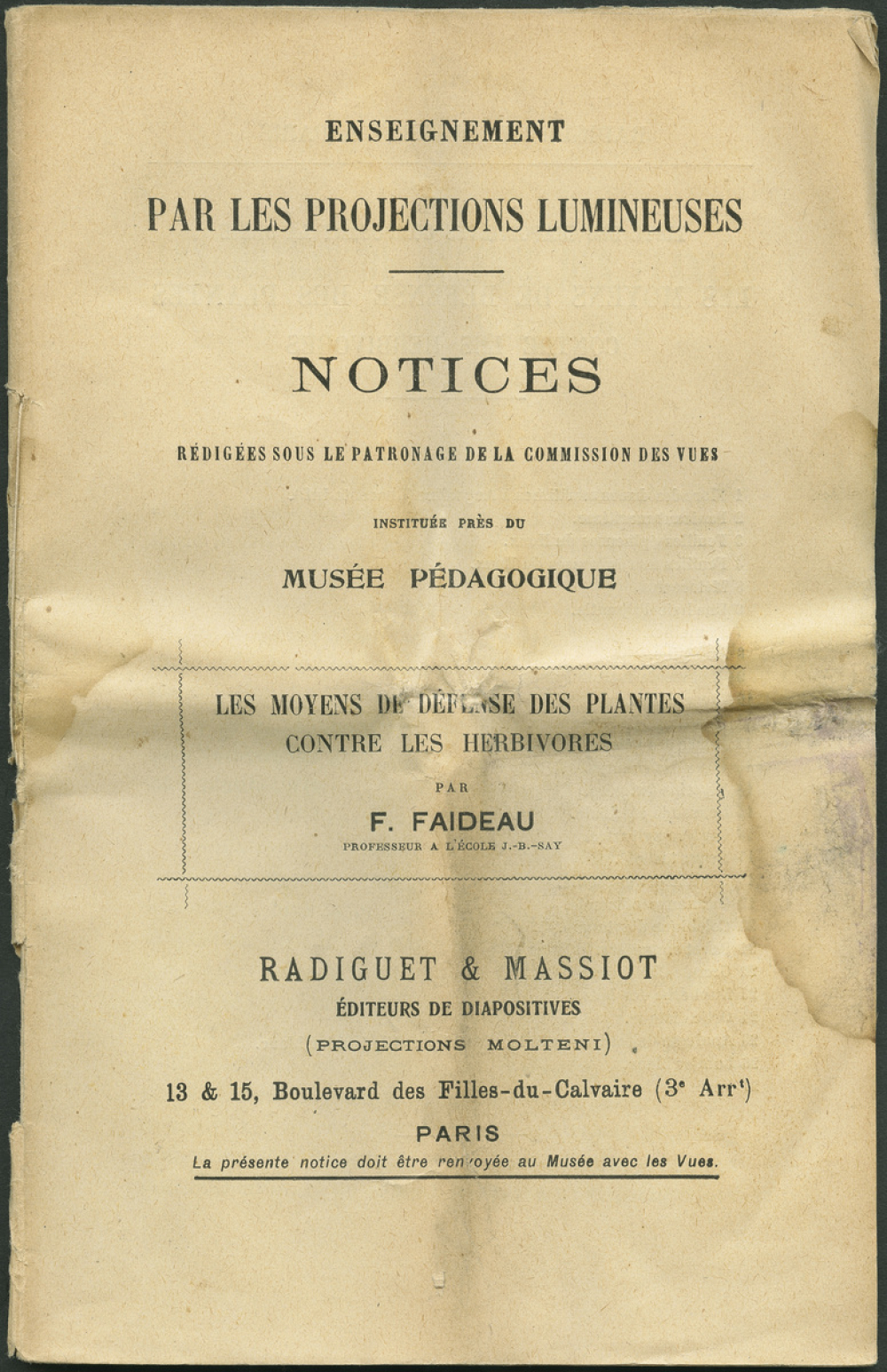Les Moyens de défense des plantes contre les herbivores. Notices sur les vues. 