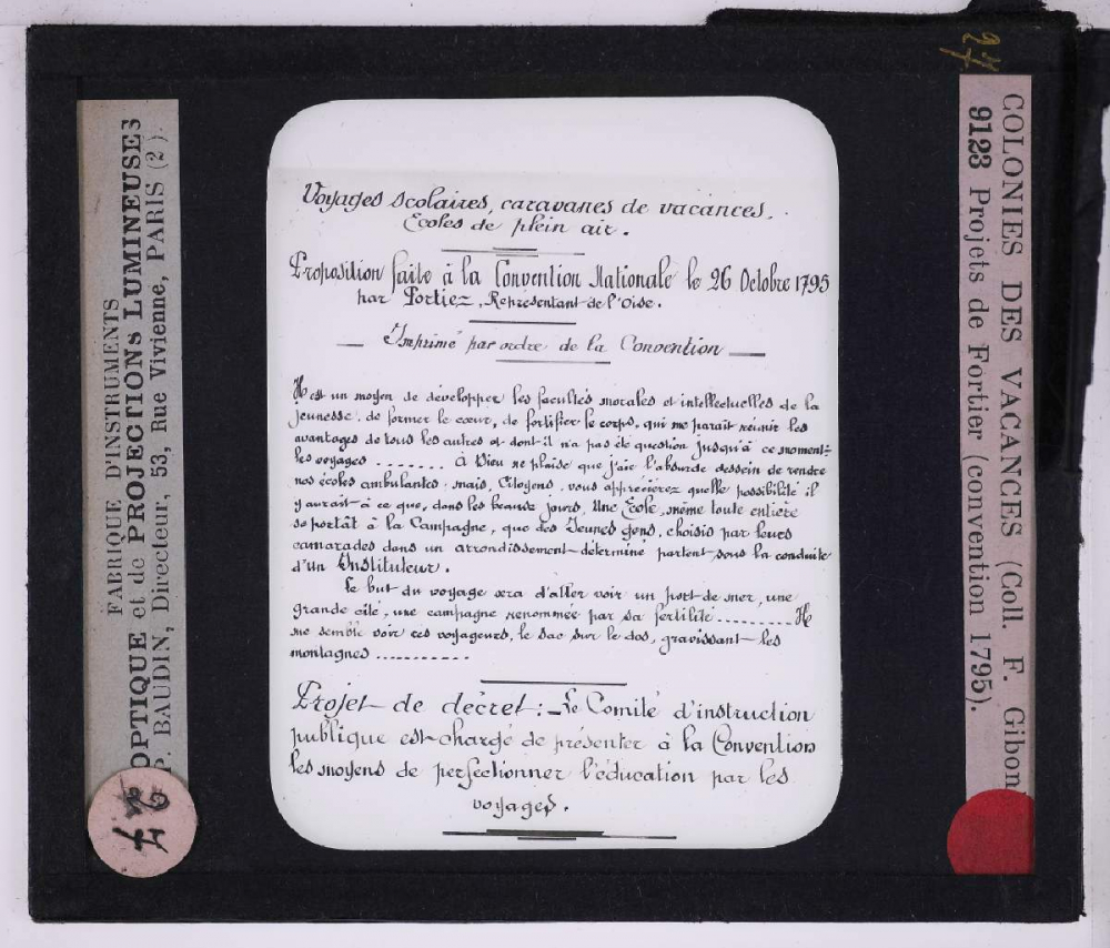 Colonies des vacances. Projets de Fortier (Convention 1795).