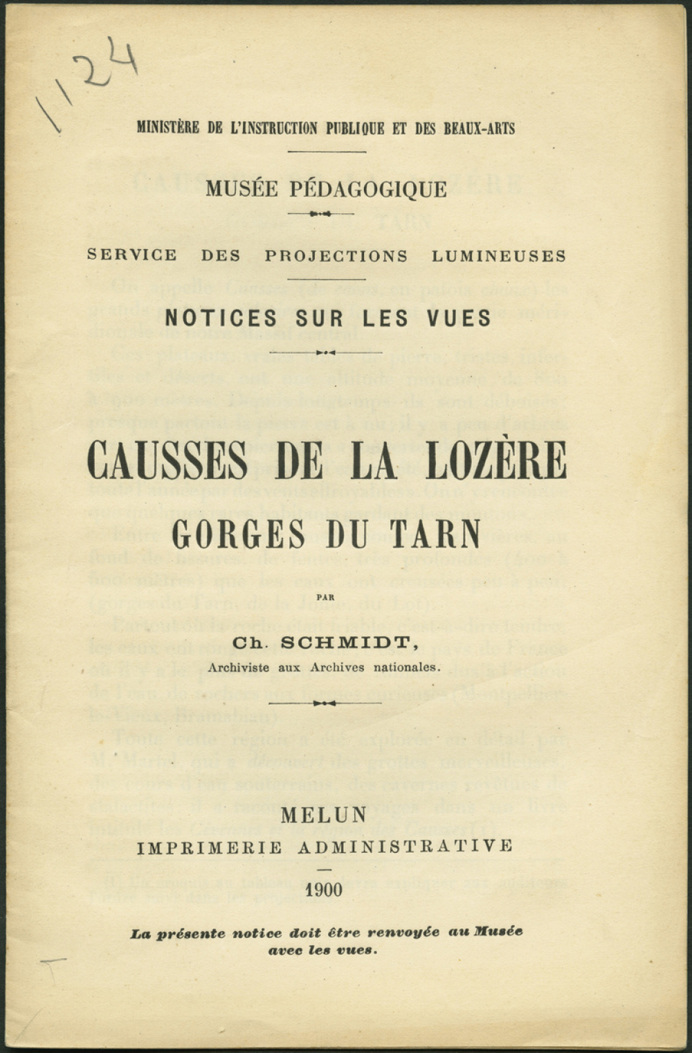 Causses de la Lozère. Gorges du Tarn. Notices sur les vues. 