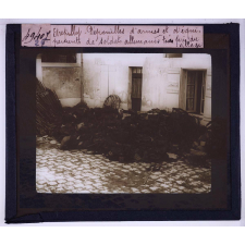 La Bataille de la Marne. Etrépilly. Dépouilles d'armes et d'équipements de soldats allemands tués près du village.
