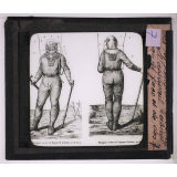 Cloche à plongeur et scaphandre. Plongeur revêtu de l'appareil Cabirol, vu de face et de dos.