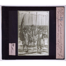 Costumes militaires des 17e et 18e siècles. Officiers d'une compagnie d'infanterie en 1685.