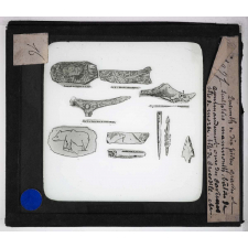 Ère quaternaire, ustensiles, nature, fossiles. Ensemble de dix pièces gravées et sculptées.