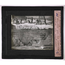 Cloche à plongeur et scaphandre. Construction sous-marines exécutées par des ouvriers revêtus du scaphandre.