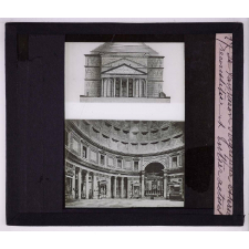 Les Dieux romains. Le Panthéon d'Agrippa, exterieur reconstitué et entier actuel.