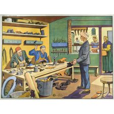 Tableau de vocabulaire. N° 9 : chez le cordonnier. N°10 : chez le boucher .