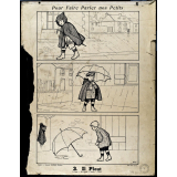 Tableaux muraux. Pour faire parler nos petits. 32 scènes familières en images sans paroles.  Première Série. 3- Il pleut. 4- Autour du feu.