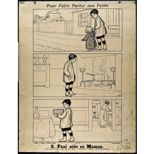 Tableaux muraux. Pour faire parler nos petits. 32 scènes familières en images sans paroles. Première série. 5- Paul aide sa maman. 6- Les étrennes de Jane.