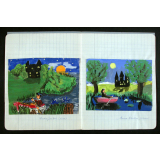 Cahier d'illustrations de récitations. Illustrations de poèmes ou de pièces musicales.