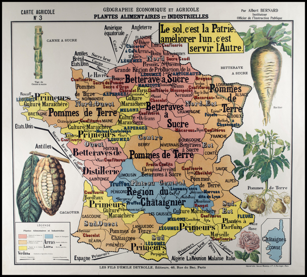 Carte de géographie économique et agricole de la France : les plantes alimentaires et industrielles
