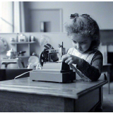 Ecole maternelle de Meudon : l'apprentissage de la couture (machine à coudre pour enfants, Elva).