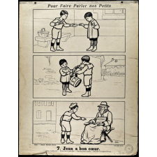 Tableaux muraux. Pour faire parler nos petits. 32 scènes familières en images sans paroles. Première Série. 7- Jean a bon coeur. 8- Guillaume a le nez propre.