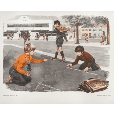 Tableaux de langage. Série IM 3 - n° 35a : en retard après la récréation. n° 36a : Colin-maillard dans la cour de récréation. 