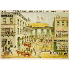 Tableaux auxiliaires Delmas pour l'enseignement pratique des langues vivantes par l'image. Série III : N°13- L'Hôtel, le Restaurant, le Café.