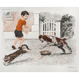 Tableaux de langage. Série IM 2 - n° 25c : la course à pied (la ligne d'arrivée). n° 26c : le chat fuit avec de la nourriture. 