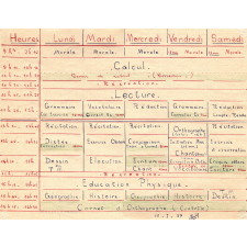 Emploi du temps de classe. 1956-1957. 