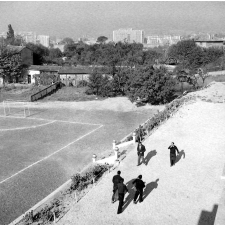Centre d'éducation surveillée : les éducateurs dans le parc.