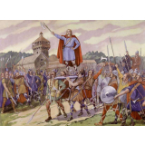 Tabeaux muraux. Tableaux d'histoire C.E. : 1- Village gaulois. 2- Vercingétorix à Alésia.