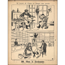 Tableaux muraux. 34 Leçons de Choses en Images sans paroles en tableaux muraux à raconter par les Petits. 27- La blanchisseuse. 28- Chez le cordonnier.