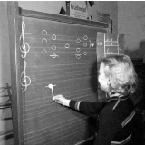 Enseignement musical, cours de Mme Cory : l'apprentissage du solfège.