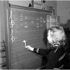 Enseignement musical, cours de Mme Cory : l'apprentissage du solfège.