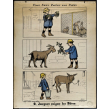 Tableaux muraux. Pour faire parler nos petits. 32 scènes familières en images sans paroles. Ière Série. 9- Jacquot soigne ses bêtes. 10- Josette va en visite.