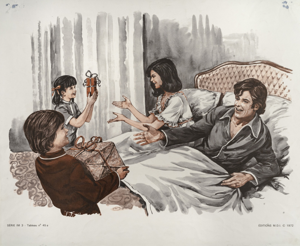 Tableaux de langage. Série IM 3 - n° 45a : Les cadeaux des enfants à leurs parents. n° 46a : Les sports d'hiver. 
