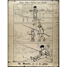 Tableaux muraux. Pour faire parler nos petits. 32 scènes familières en images sans paroles. Première série. 15- Maurice va à la pêche. 16- Au pâturage.