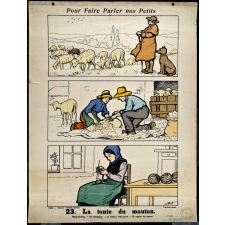 Tableaux muraux. Pour faire parler nos petits. 32 scènes familières en images sans paroles. IIème Série. 23- La tonte du mouton. 24- Les trois âges.