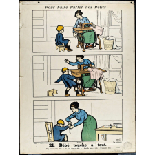 Tableaux muraux. Pour faire parler nos petits. 32 scènes familières en images sans paroles. IIème Série. 21- Bébé touche à tout. 22- Ne jouez pas avec le feu.