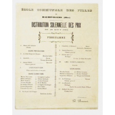 Distribution solennelle des prix du 18 août 1901. Programme. Ecole communale des filles de Haudivillers (Oise).