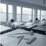 Lycée technique Jacquard : cours de dessin industriel. Elèves électriciennes de première année.