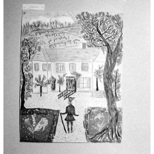 Exposition IPN sur Jean-Jacques Rousseau. Dessin d'enfant illustrant un passage des Confessions : la propriété de l'Ermitage.