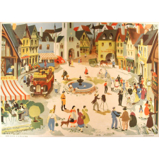 Tableau mural. Images de la vie. 8. La place du Bourg (Série n°2).