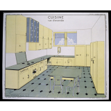 Tableaux de travaux ménagers : 1- La cuisine. 2- Aération. Poubelles. Évier.