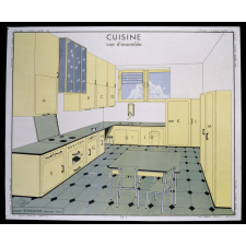 Tableaux de travaux ménagers : 1- La cuisine. 2- Aération. Poubelles. Évier.