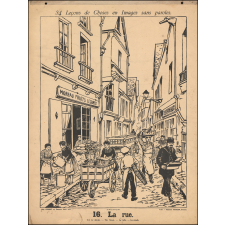 Tableaux muraux. 34 Leçons de Choses en Images sans paroles en tableaux muraux à raconter par les Petits. 15- Les boissons. 16- La rue.