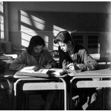 Lycée-pilote mixte de Montgeron. Deux élèves de classe de première travaillent ensemble.