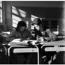 Lycée-pilote mixte de Montgeron. Deux élèves de classe de première travaillent ensemble.
