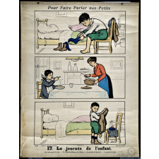 Tableaux muraux. Pour faire parler nos petits. 32 scènes familières en images sans paroles. IIème Série. 17- La journée de l'enfant. 18- La traite de la vache.