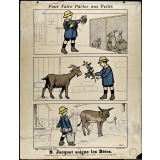 Tableaux muraux. Pour faire parler nos petits. 32 scènes familières en images sans paroles. Ière Série. 9- Jacquot soigne ses bêtes. 10- Josette va en visite.