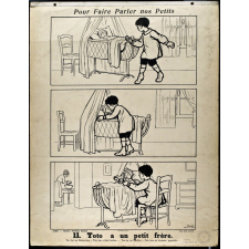 Tableaux muraux. Pour faire parler nos petits. 32 scènes familières en images sans paroles. Première série. 11- Toto a un petit frère. 12- La fête de maman.