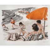 Tableaux de langage. Série IM 2 - n° 31a : A la plage (baignade et chateau de sable). n° 32a : la sortie en mer sur un bateau de pêche. 