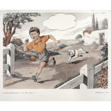 Le Langage spontané. Tableau 1- Poursuivi par un chien. Tableau 2- Chien s'enfuiant avec un poulet dans sa gueule. 