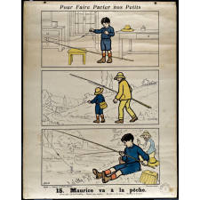 Tableaux muraux. Pour faire parler nos petits. 32 scènes familières en images sans paroles. Ière Série. 15- Maurice va à la pêche. 16- Au pâturage.