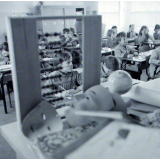 Ecole primaire. Vue globale de la classe en activité.