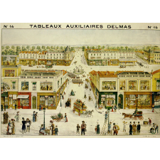 Tableaux auxiliaires Delmas pour l'enseignement pratique des langues vivantes par l'image. Série III : N°14- La Rue, les Commerçants. 