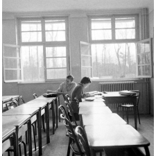 Lycée-pilote mixte de Montgeron. Deux élèves dans une salle d'étude.